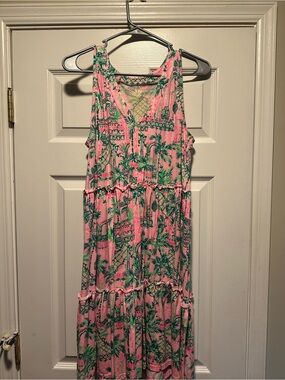 Lilly Pulitzer Pink and Green Tropical Print Sleeveless Dress